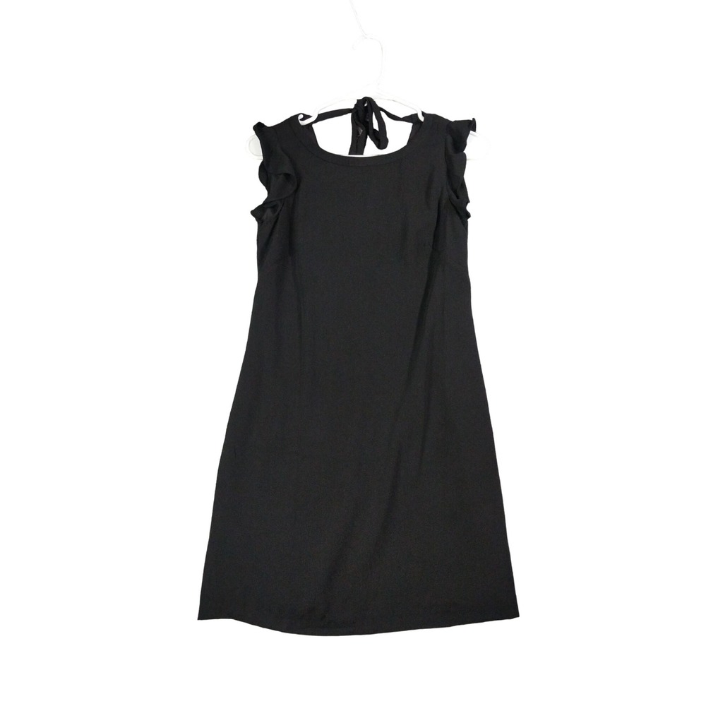 LOFT Women Coquette Romantic A-Line Dress 00P Black Ruffle Tie Back LBD Shift